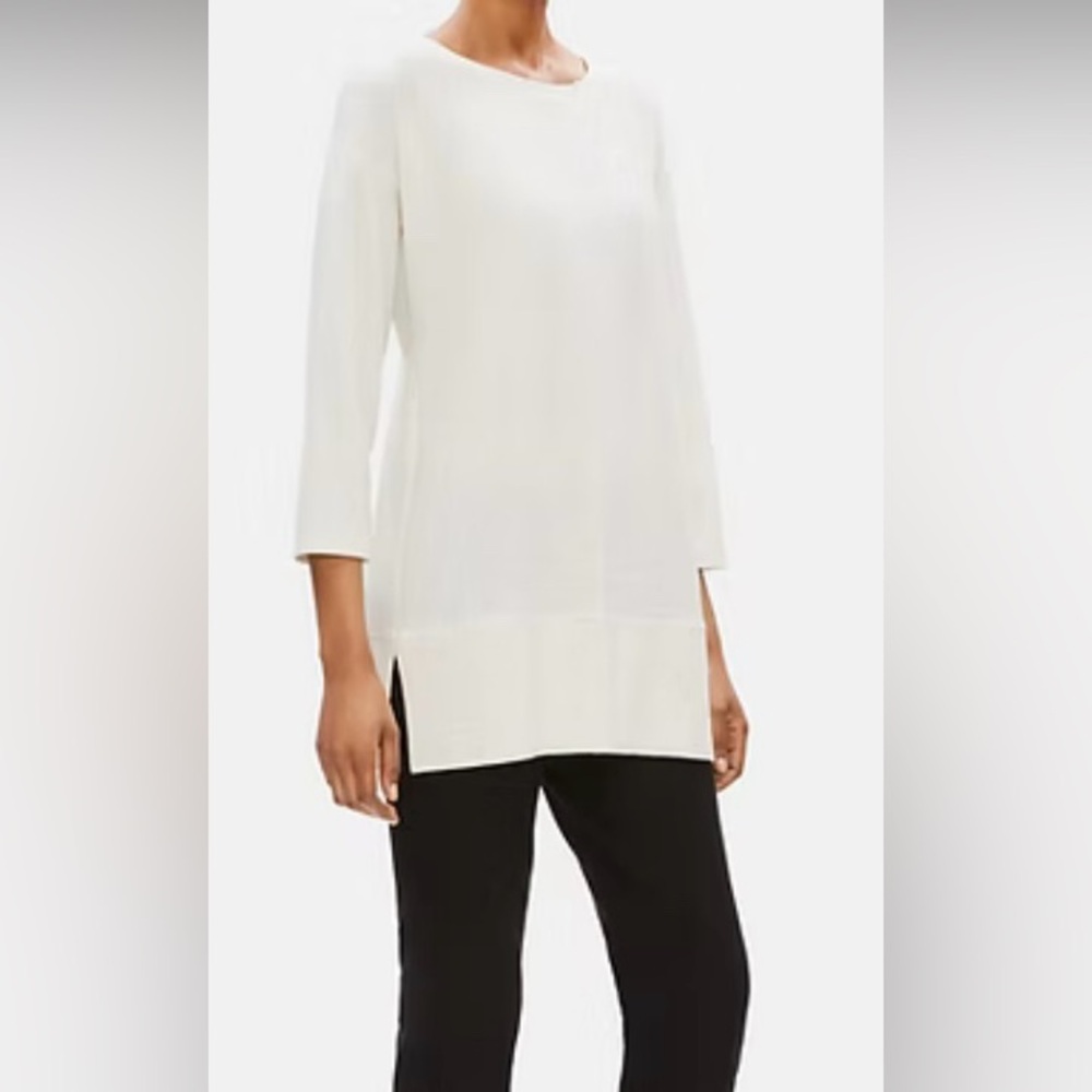 EILEEN FISHER Bone White Light-Weight Washable Stretch Crepe Tunic S